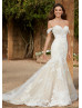 Ivory Lace Tulle Sweet Wedding Dress With Horsehair Trim